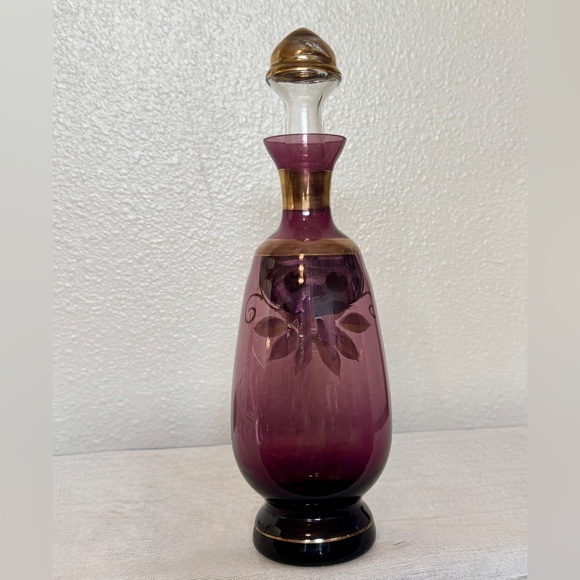 Antique Czech Bohemian Amethyst Glass Genie Decanter & Stopper - Picture 4 of 7